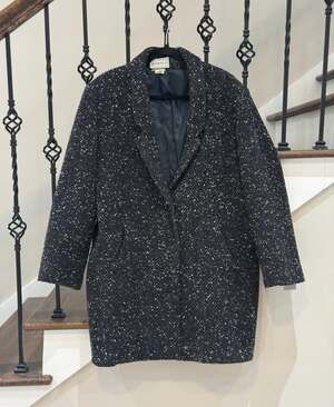 Vintage Forenza Black Cream Tweed Wool blend Coat Jacket Notch Lapel, Size Med